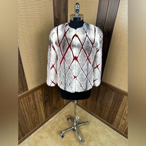 CARMEN MARC VALVO COUTURE DESIGNER CROSS MINK & RED SHEARED MINK FUR JACKET COAT